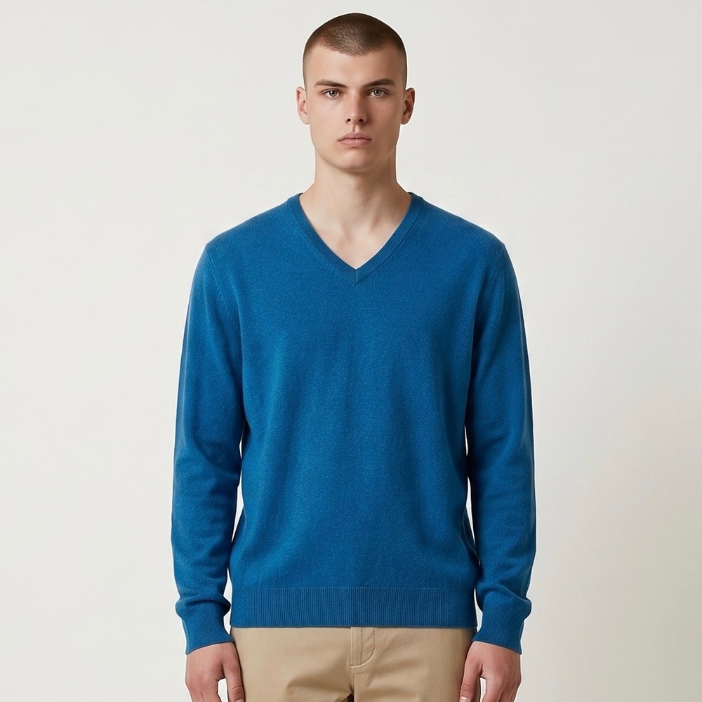Neiman Marcus Cloud Cashmere Sweater Mens Large Teal Blue V Neck Knit Pullover